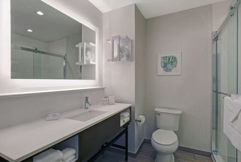 Room, 2 Queen Beds, Refrigerator | Bathroom shower