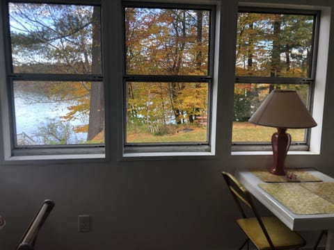 Cottage overlooks lake and gardens. Path to private waterfront area with firepit