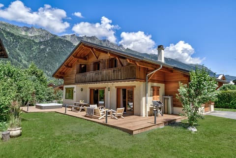 Large deck with outdoor furniture and BBQ
