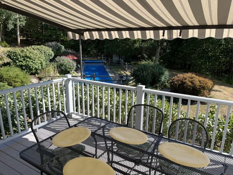 On deck, outdoor table for seating 6 to 10 people