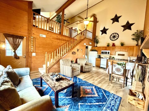 Rest and relax in the Aztec-themed living room