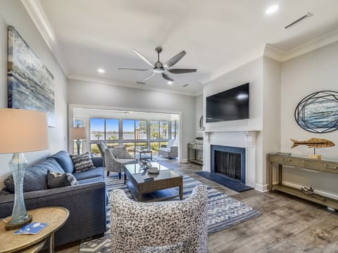 Beautiful Living Room with Water Views at 17 Lands End