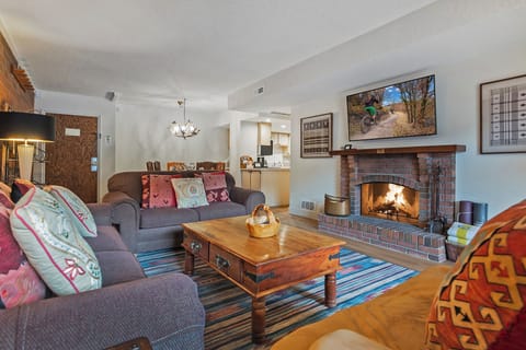 Living Room-Queen pullout, Fireplace (firelogs available)