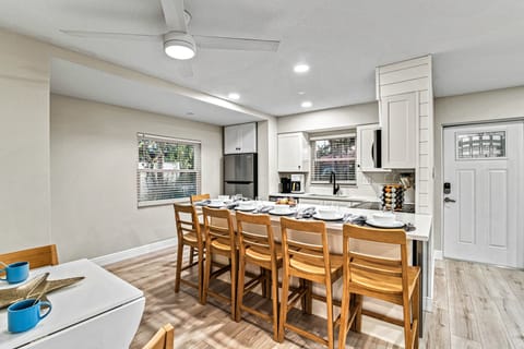 A spacious setup with thoughtful details and a peek of the bistro dining space.