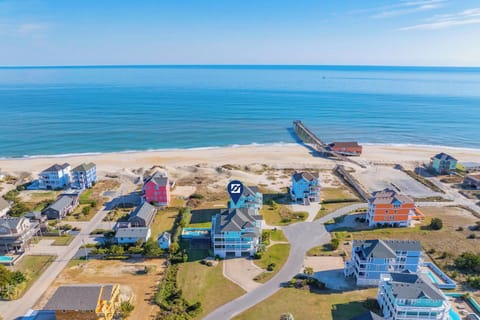 Aerial view of Tipsy Turtle with Rodanthe Pier just a short stroll away.