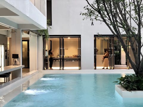 Outdoor pool, sun loungers