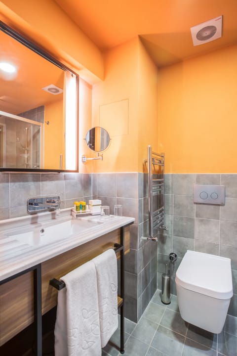 Shower, free toiletries, hair dryer, slippers