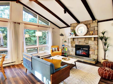 Relaxing living room with electric fireplace (and heat)