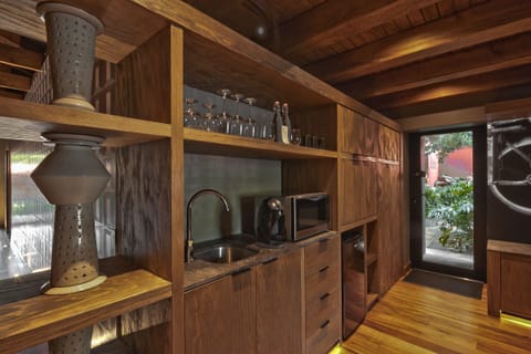 Fridge, microwave, espresso maker