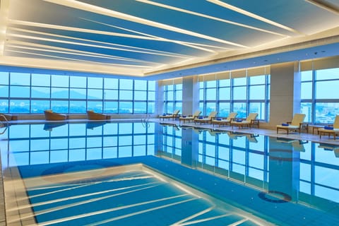Indoor pool, open 6:00 AM to 10:00 PM, lifeguards on site