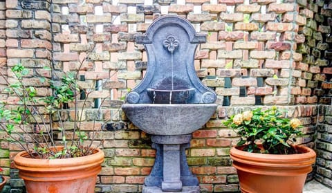 Cottage courtyard and fountain