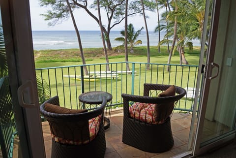 Master bedroom lanai.  Top of waterfall is just out of sight to the left.