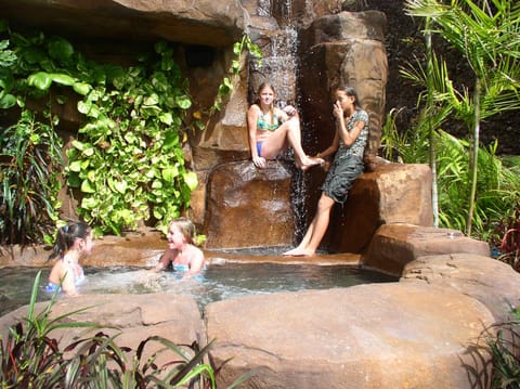 Waterfall spa on ocean side of home.  Jetted pool is solar heated.  