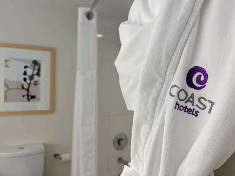 Combined shower/tub, free toiletries, hair dryer, towels