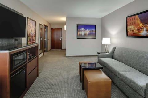 Suite, 1 King Bed with Sofa bed, Accessible (Sofa Sleeper, Tub, 2 Rooms) | Desk, laptop workspace, blackout drapes, iron/ironing board