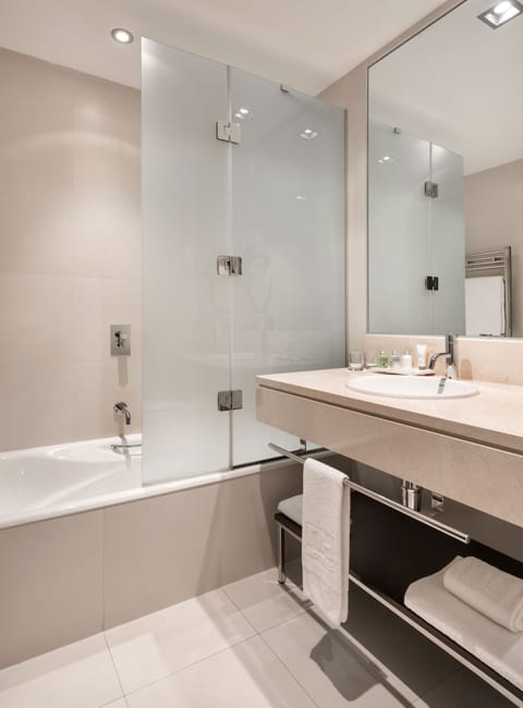 Eco-friendly toiletries, hair dryer, towels