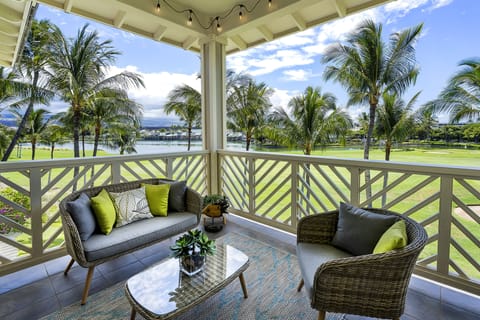 Private Lanai with String Lights and Comfy Furniture