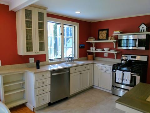 Fully stocked kitchen.