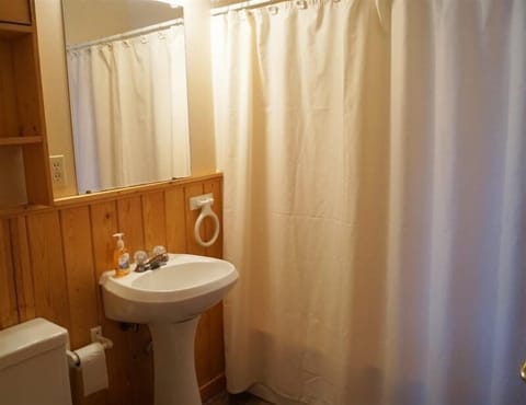 Bathroom features a tub and shower combo.