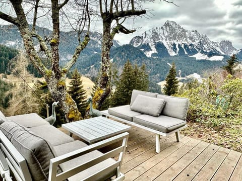 beautiful sitting area with mountain views in the garden 