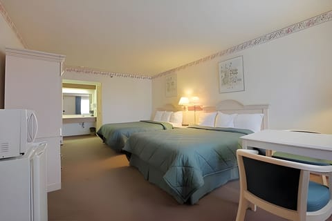 Room, 2 Queen Beds, Non Smoking | Desk, laptop workspace, blackout drapes, iron/ironing board