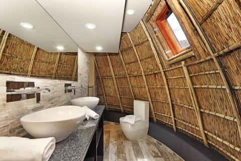 Traditional Room | Bathroom | Shower, rainfall showerhead, hair dryer, towels