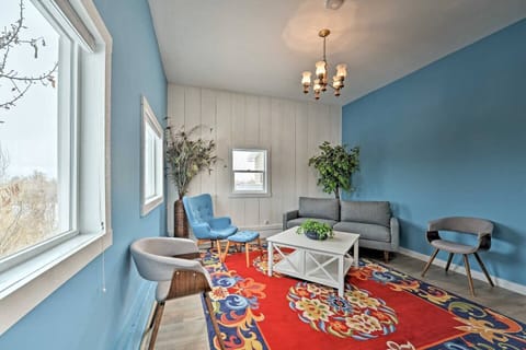 Cozy beautiful bright living room with modern bohemian decor.