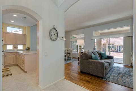 Enter into open living; either into the kitchen or living area!