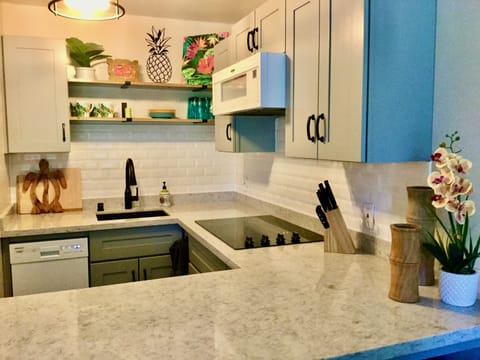 New kitchen with new Whirlpool appliances including dishwasher