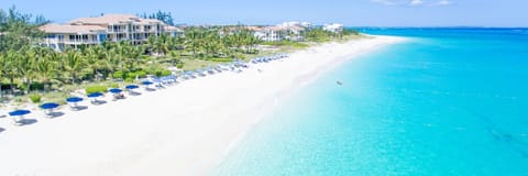 Aerial view of Grace Bay beach and the Villa Renaissancde