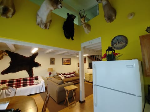 wide view of kitchen and living area