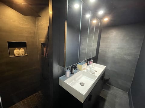 Modern luxury awaits in Bathroom Nr 2 with stand-alone shower and dual sinks.