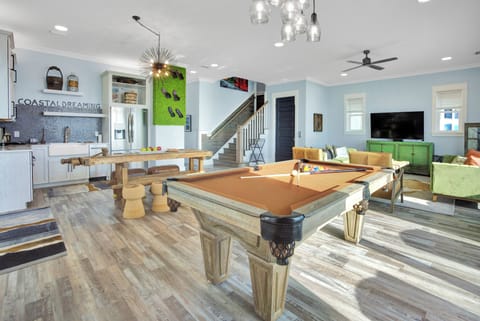 1st Floor Living Area with Pool Table, Kitchenette and Bar Seating