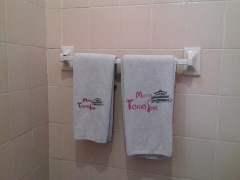 Shower, towels, soap, toilet paper