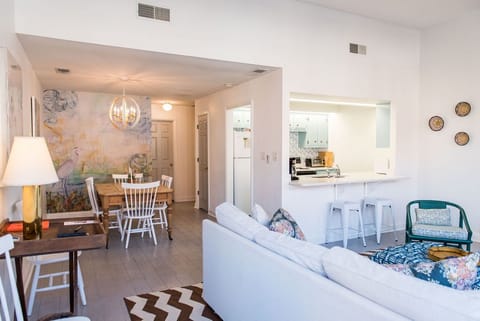 Living room, kitchen, and dining area.