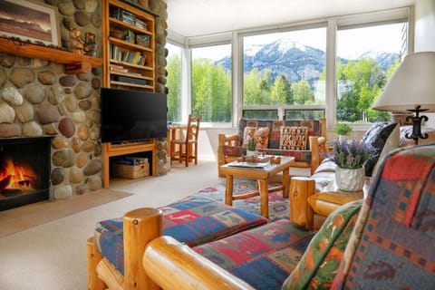 Living Room with Wood Fireplace