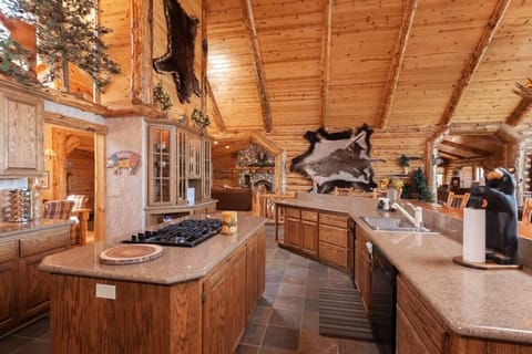 Majestic Kitchen opens to both Living Areas. Gorgeous views of the lake.