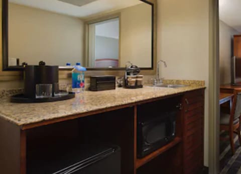 Fridge, microwave, coffee/tea maker