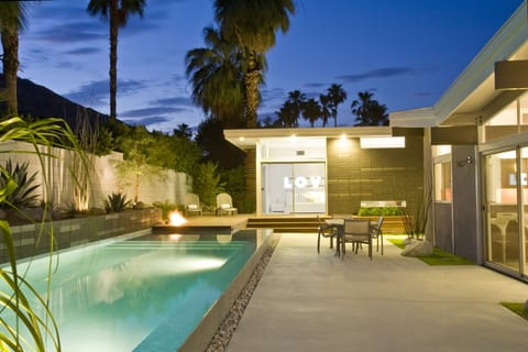 Infinity edge pool, deck with fire feature