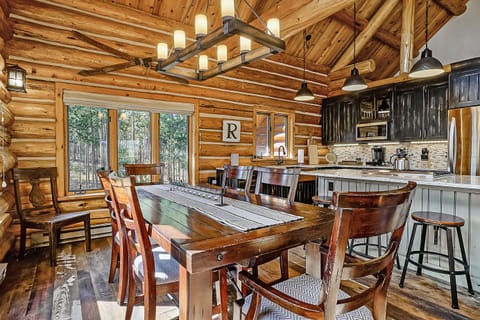 Kitchen with Large Dining table and bar seating