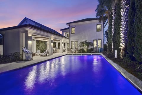 Huge private salt water pool; view from guest home to main home & outdoor space