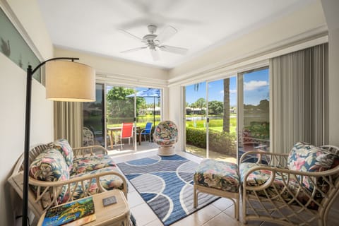 Beautiful lake views from the comfy Florida Room.
