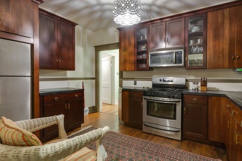 Beautifully remodeled kitchen is fully stocked