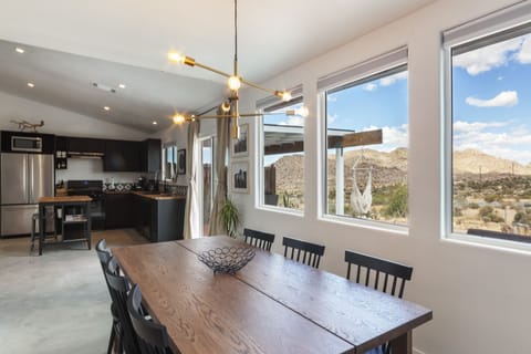 Dining room with a gorgeous view of the mountains.
