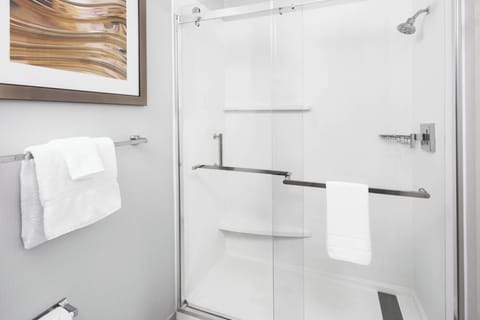 Combined shower/tub, free toiletries, hair dryer, towels