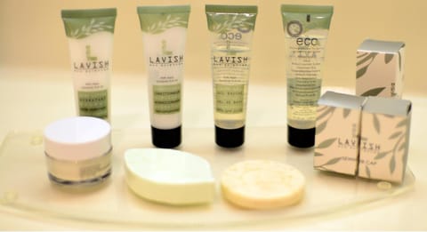 Combined shower/tub, free toiletries, hair dryer, towels