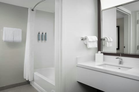 Combined shower/tub, free toiletries, hair dryer, towels