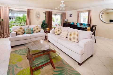The comfortable living area includes a cable TV