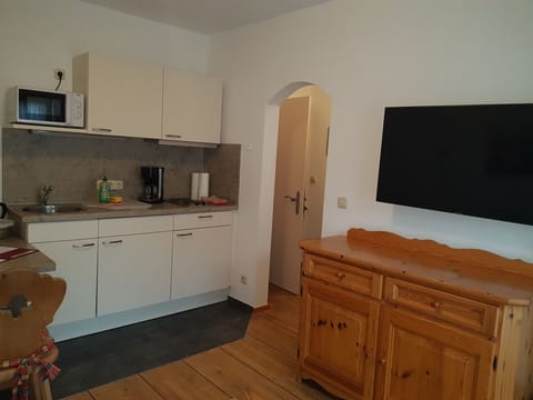 Apartment (2) | Private kitchen | Full-size fridge, microwave, stovetop, coffee/tea maker