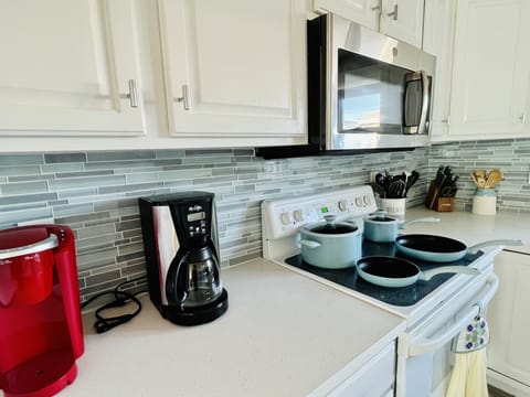 Fully stocked kitchen.